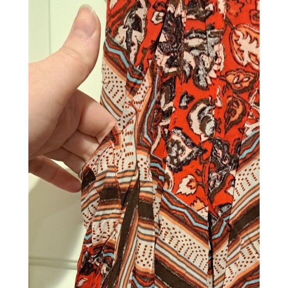 Free People Paradise Printed High-Low Maxi Boho Skirt Pimento Combo Red Size 10 - Picture 4 of 12